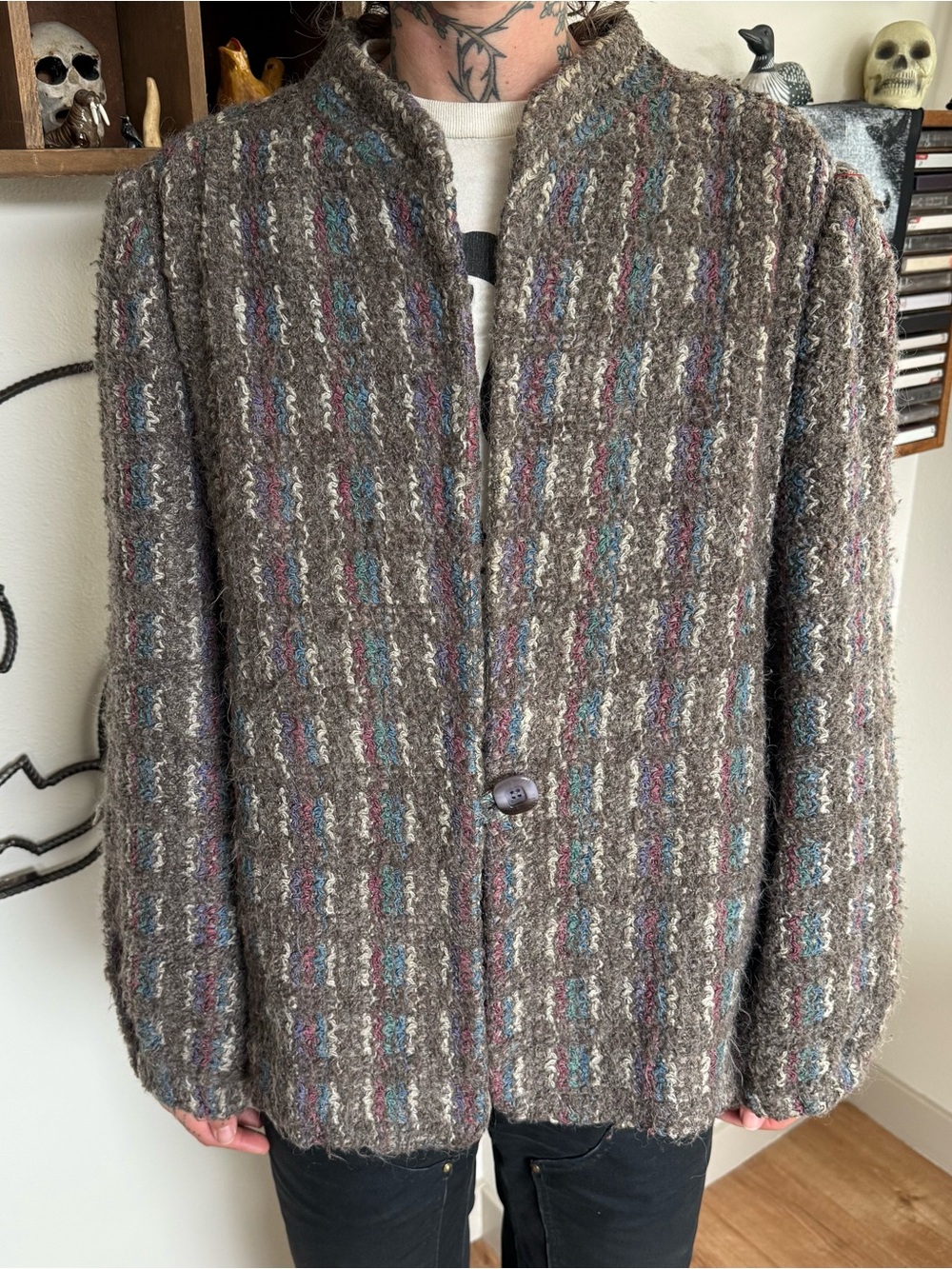 Vintage 70s 80s Knit Mohair Blend Blazer Jacket ~ Size XL